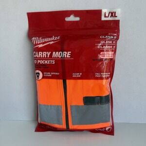 Milwaukee 48-73-5032 Class 2 Safety Vest L/XL Hi Vis Orange 10 Pocket NEW